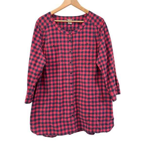 Duluth Trading Co Organic Cotton Free Range Buffalo Check Plaid 3/4 Sleeve Tunic - Picture 1 of 8